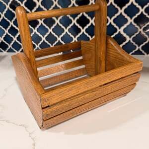 VTG Wood Basket Swivel Handle Rustic Farmhouse Storage Decor Planter Candy Tray